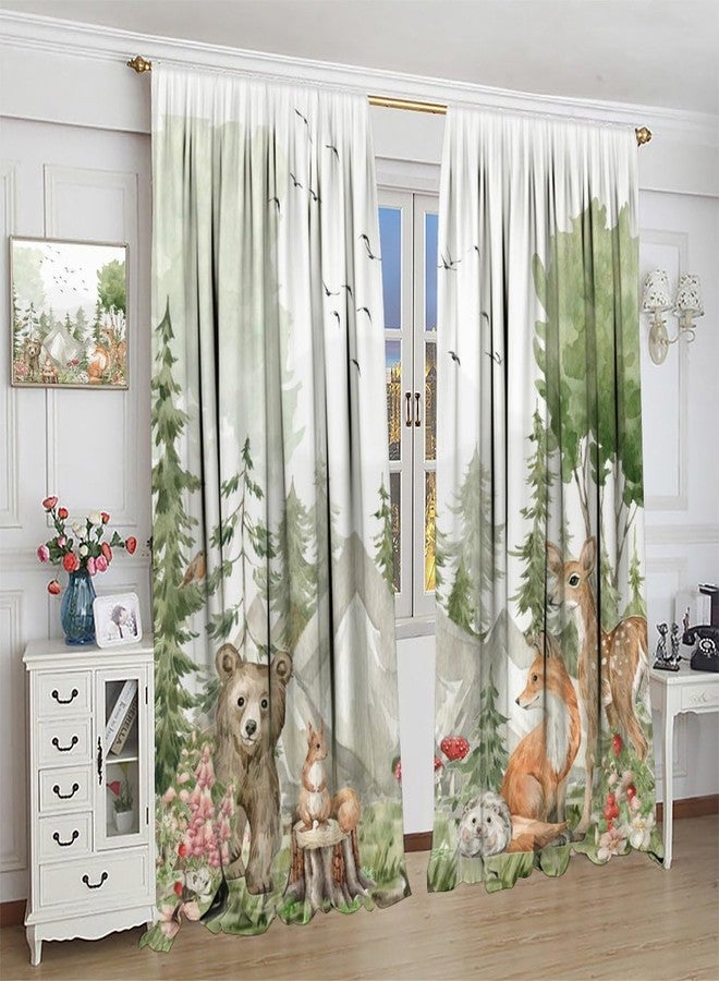 AAVEUP Rustic Nursery Woodland Animals Curtains,Cartoon Cute Wildlife Country Safari Bear Deer Plant Windows Treatments Rod Pocket Drapes for Baby Kids Living Room Bedroom 42x45in（No Blackout） - Image 4